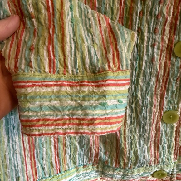 Breckenridge Multicolor Striped Crinkle textured Top Button Up Blouse size M - Picture 7 of 14